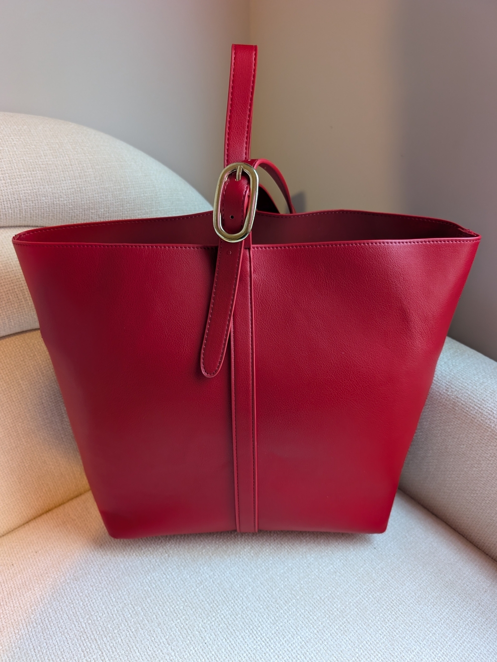 Old Navy Red Tote with Gold Buckle Strap